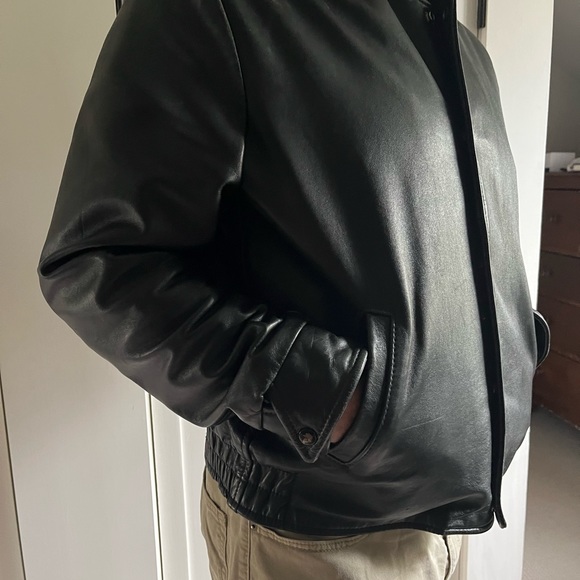 Leather coat made in Canada. Motorcycle style tab collar. Great condition. - Picture 5 of 7